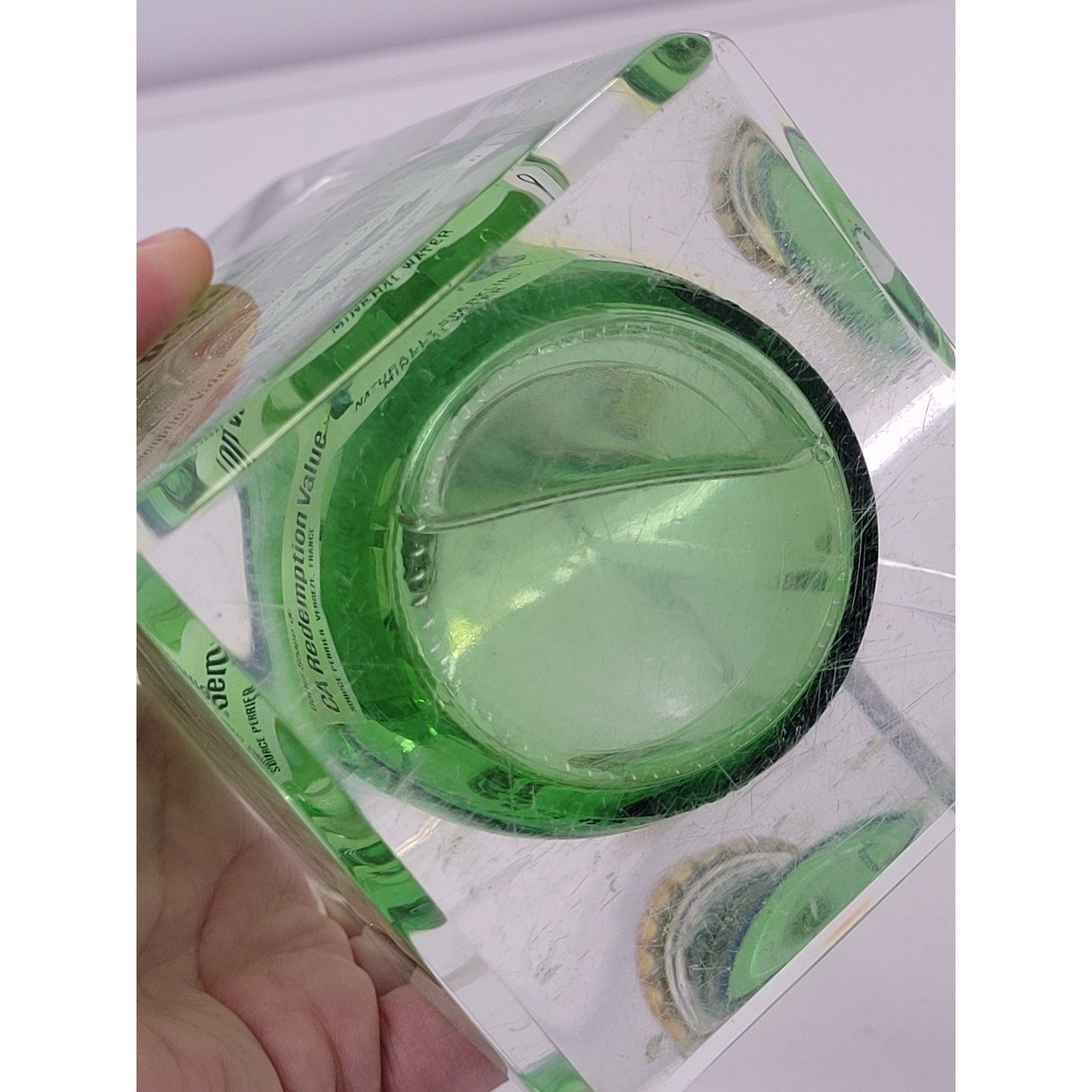 Vintage PERRIER Water Bottle in Lucite Advertising Display Paperweight 70s
