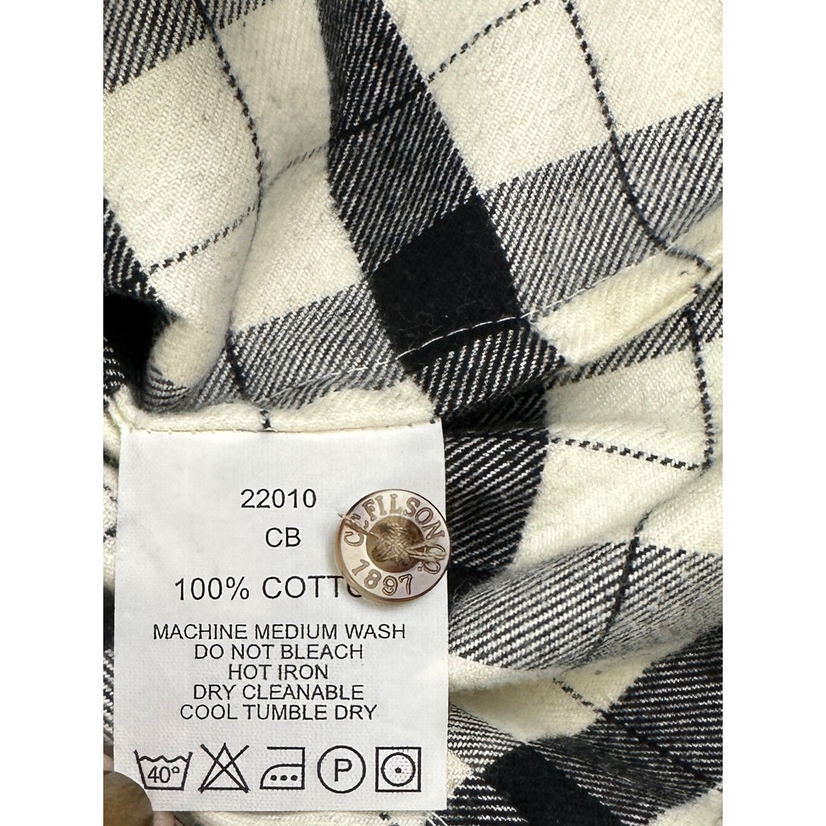 Filson Cream & Black Plaid Alaskan Guide Flannel Shirt Women's Sz S