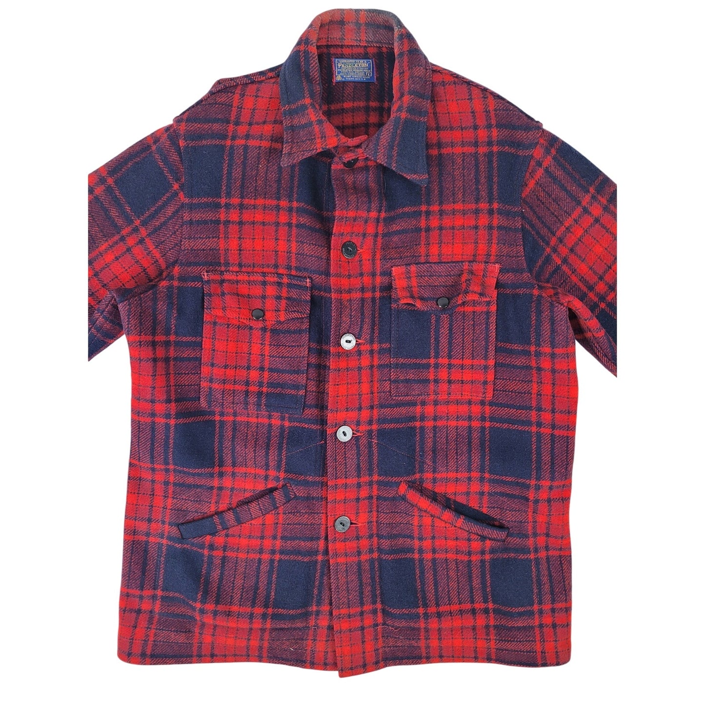 Vintage Pendleton Mackinaw Cruiser Field Jacket Red Blue Plaid Men's Sz M/L