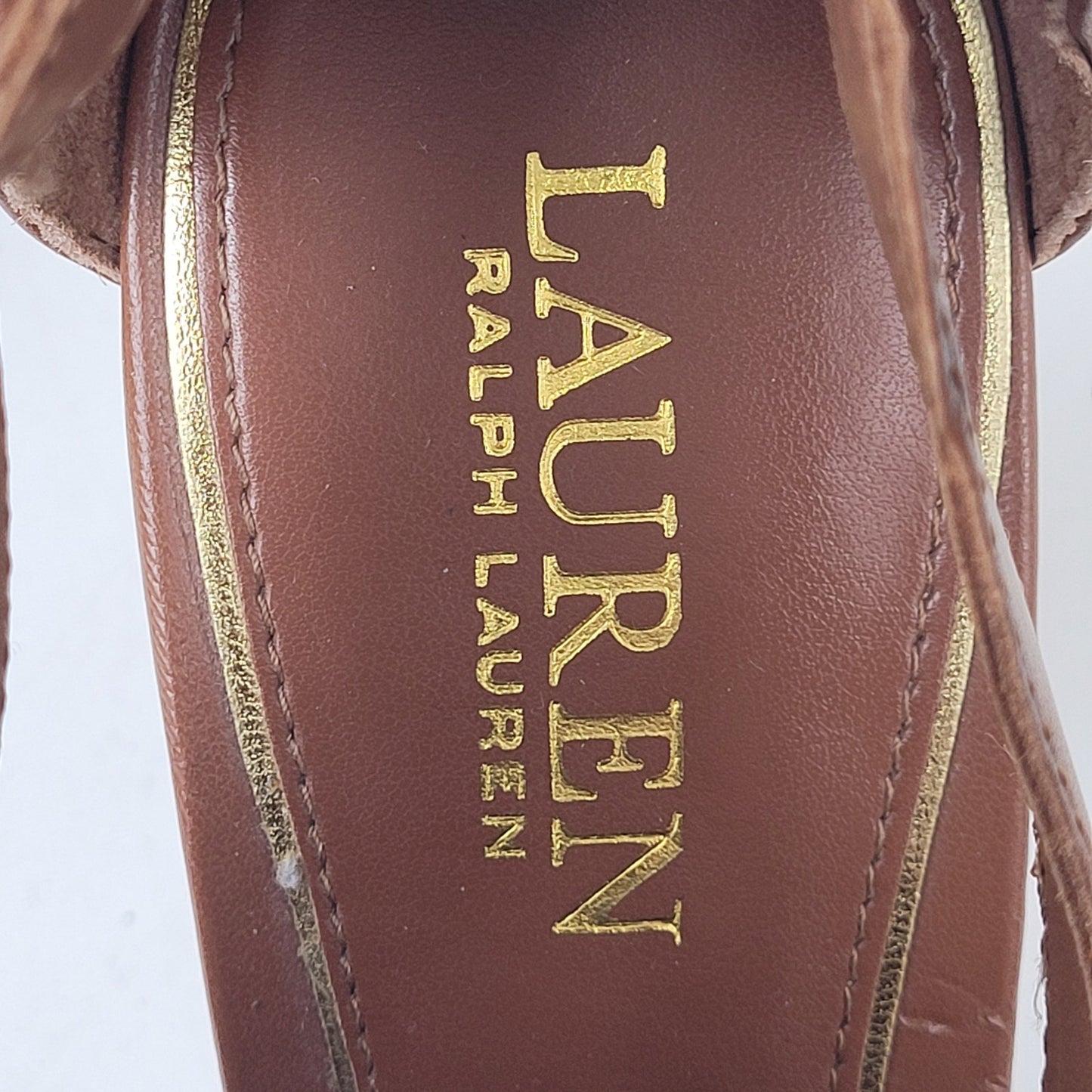 Ralph Lauren Fiana Polo Tan Cognac Leather Open Toe Booties Sz 9
