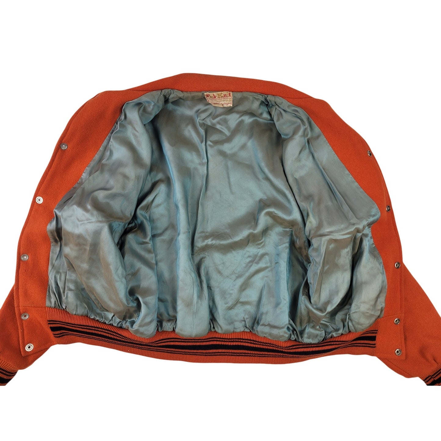 Vintage 1970s Fab-Knit Orange Varsity Jacket Wool w Leather Trim Men's Sz 40