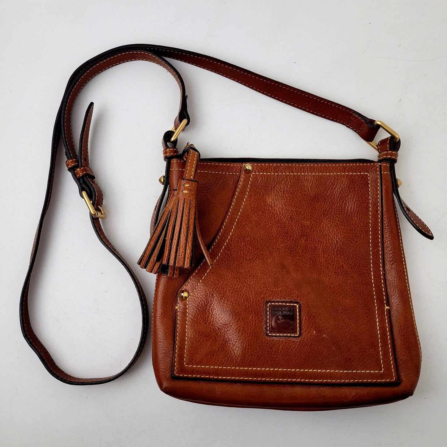 Dooney & Bourke Pebble Grain Crossbody Bag in Caramel w Tassel Accent