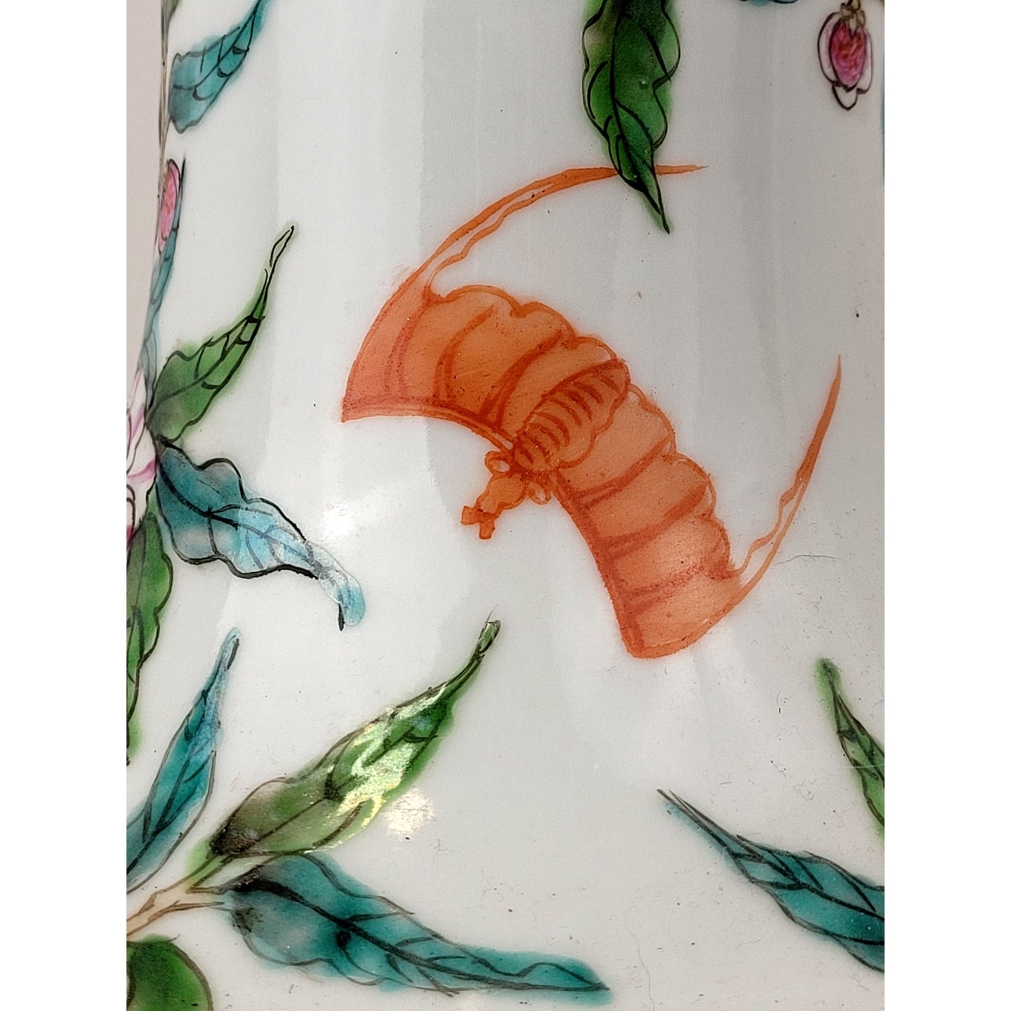 VTG Chinese Porcelain 21" Famille Rose, Peach, & Bat Vase Qianlong Mark