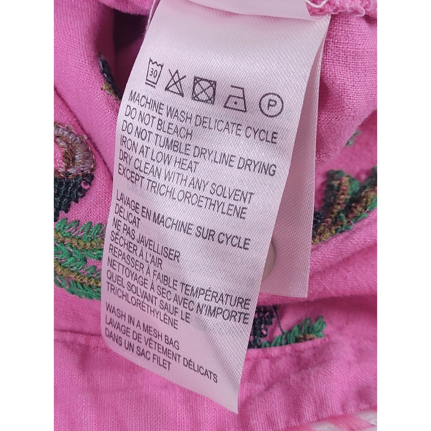 FARM Rio Cross Stitch Coconut Romper Pink Mother-of-Pearl Buttons Sz L