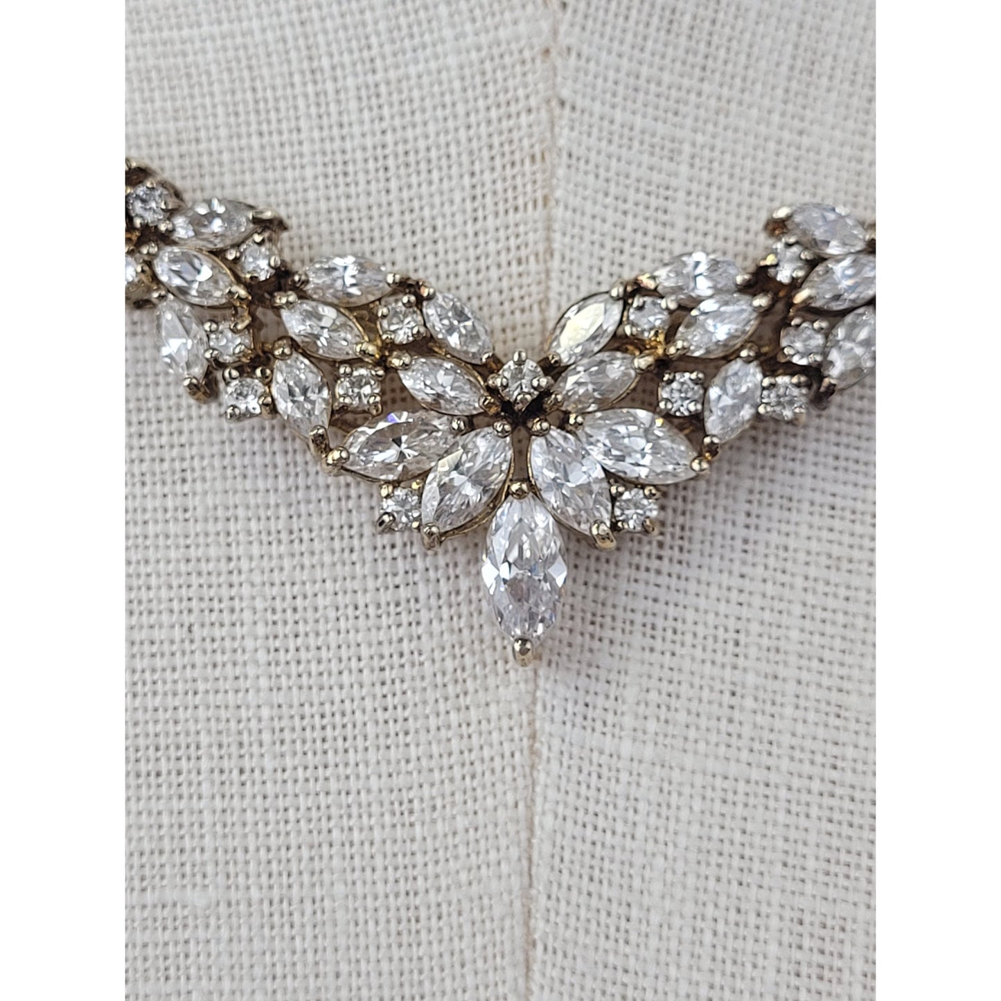 Gold Plated 925 Sterling Silver Sparkling Rhinestone Necklace Made in Italy
