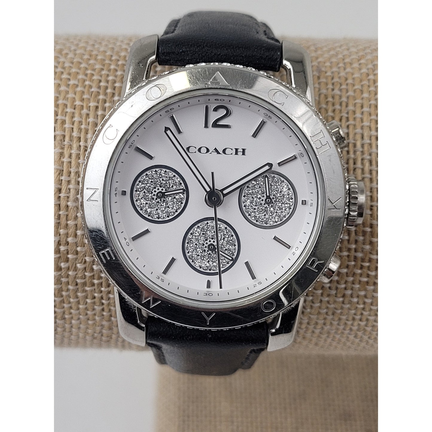 Coach Gold-tone Ring & Silver-tone Watch w Navy Leather Band