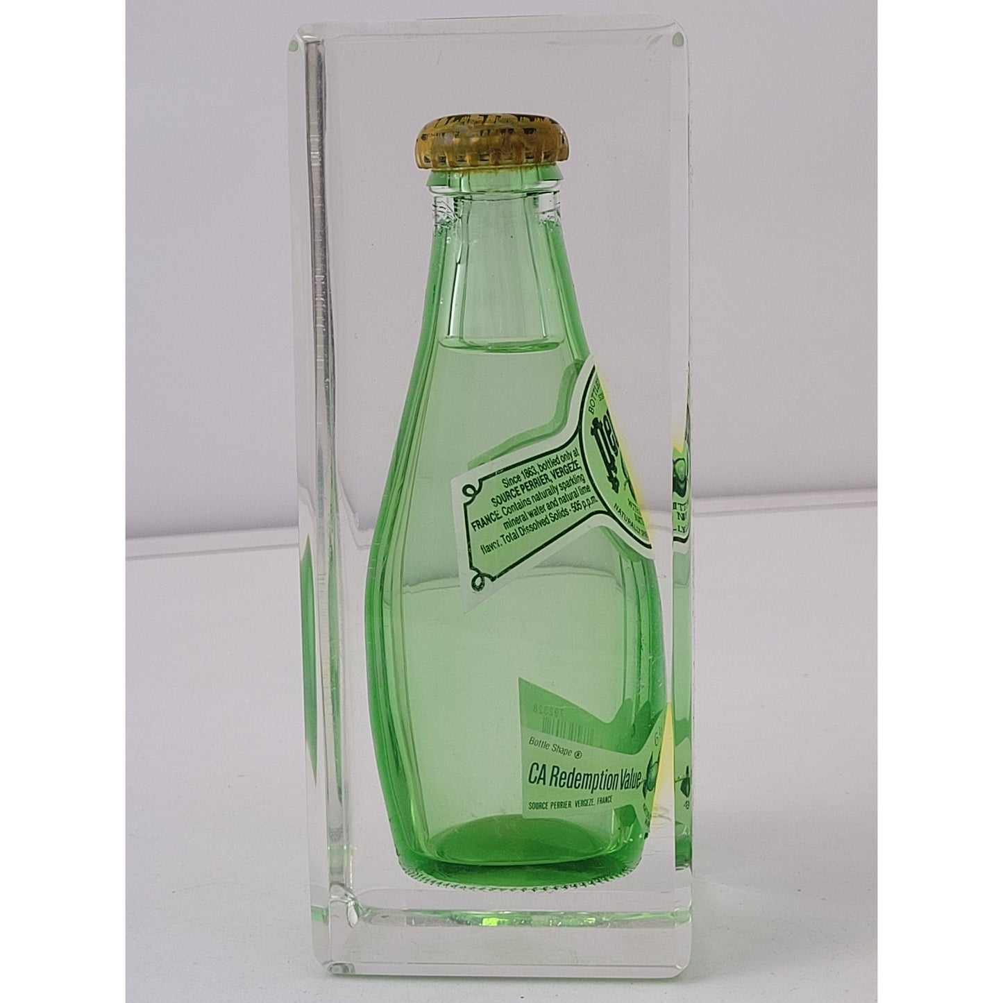 Vintage PERRIER Water Bottle in Lucite Advertising Display Paperweight 70s