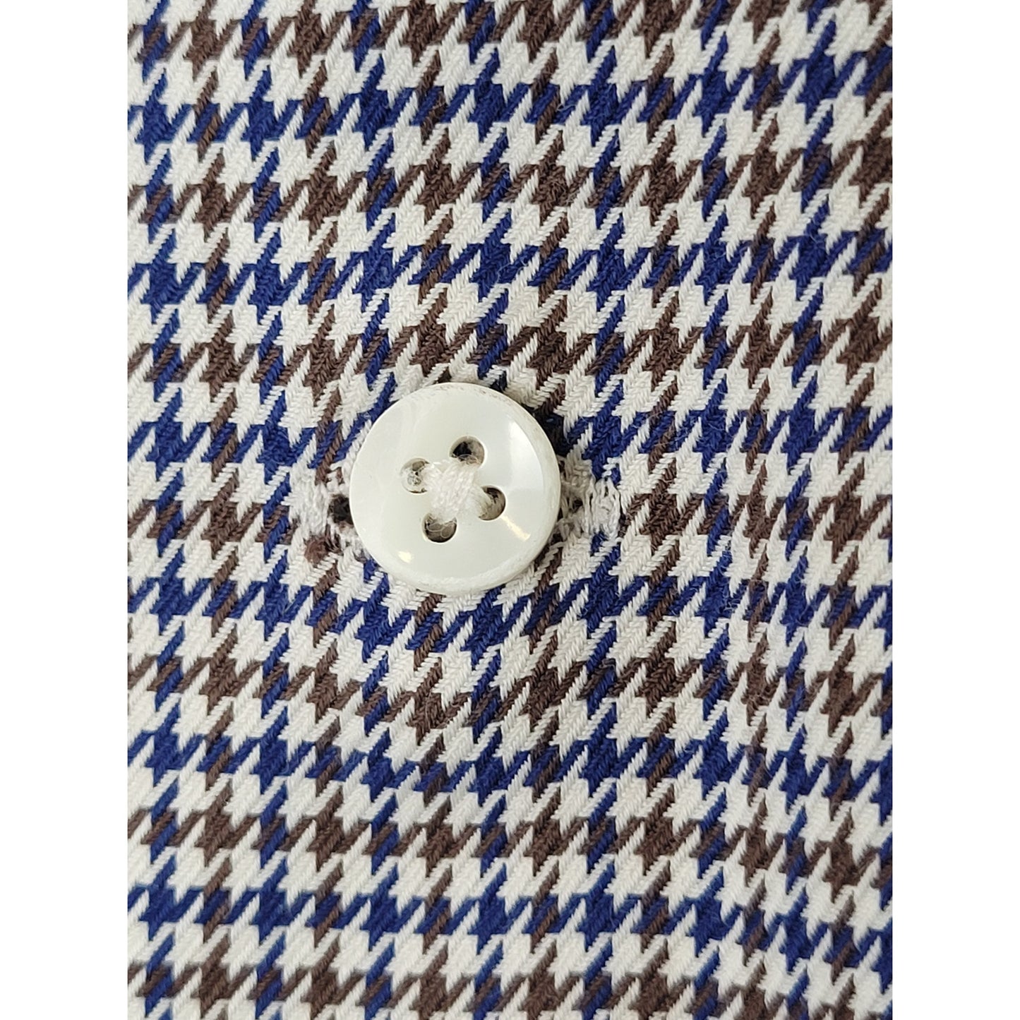 Canali Navy & Brown Houndstooth Pattern Italian Dress Shirt Men's Sz 42 16-1/2