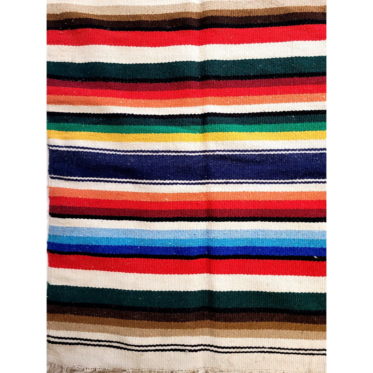 Large Vintage Mexican Woven Wool Serape/Blanket/Tapestry with Fringe