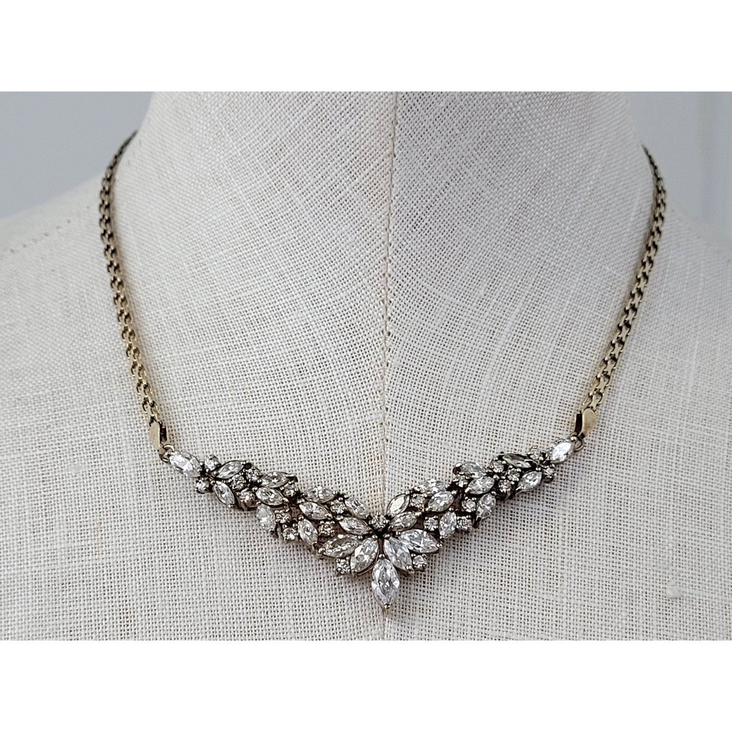 Gold Plated 925 Sterling Silver Sparkling Rhinestone Necklace Made in Italy