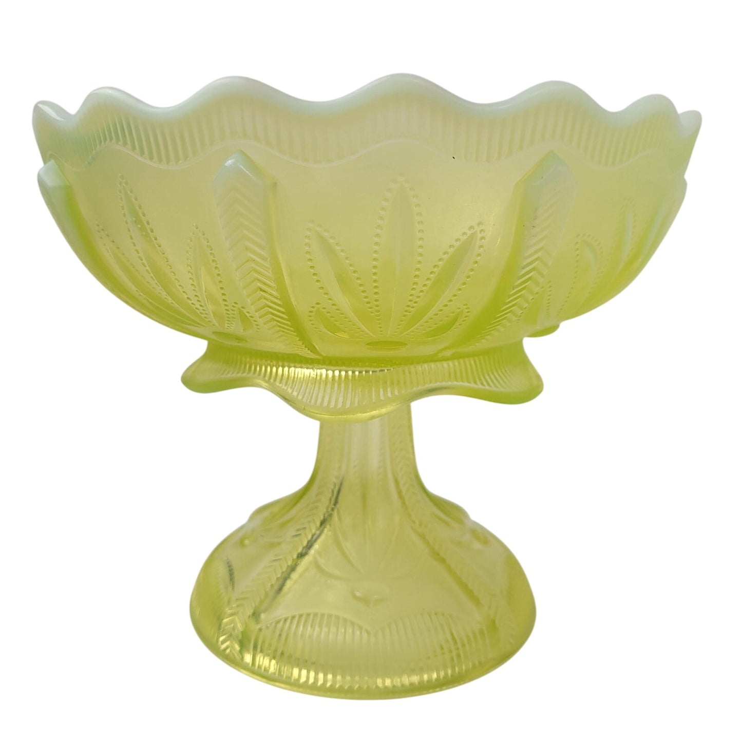 Vintage Fenton Vaseline Opalescent Glass Cactus Compote