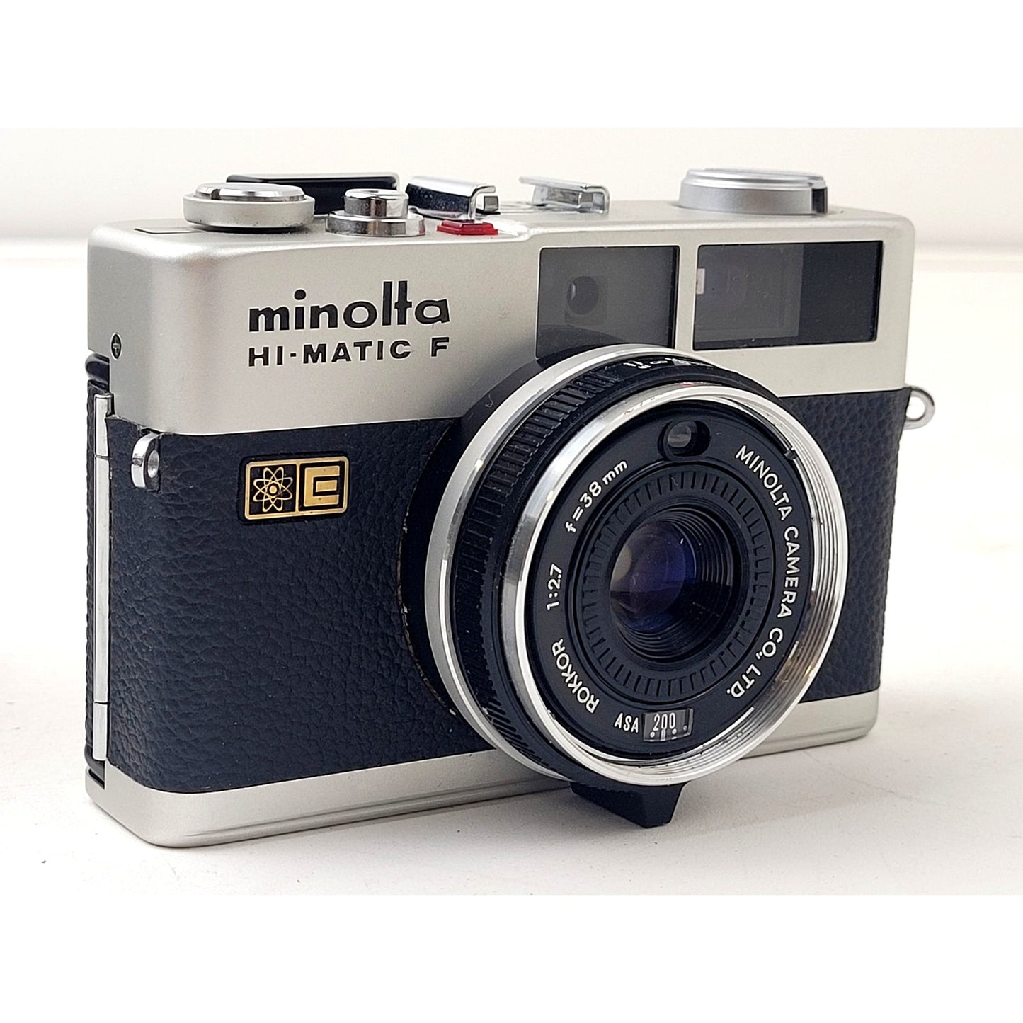 Minolta Hi-Matic F Film Camera w Flash, Case & Owner's Manual