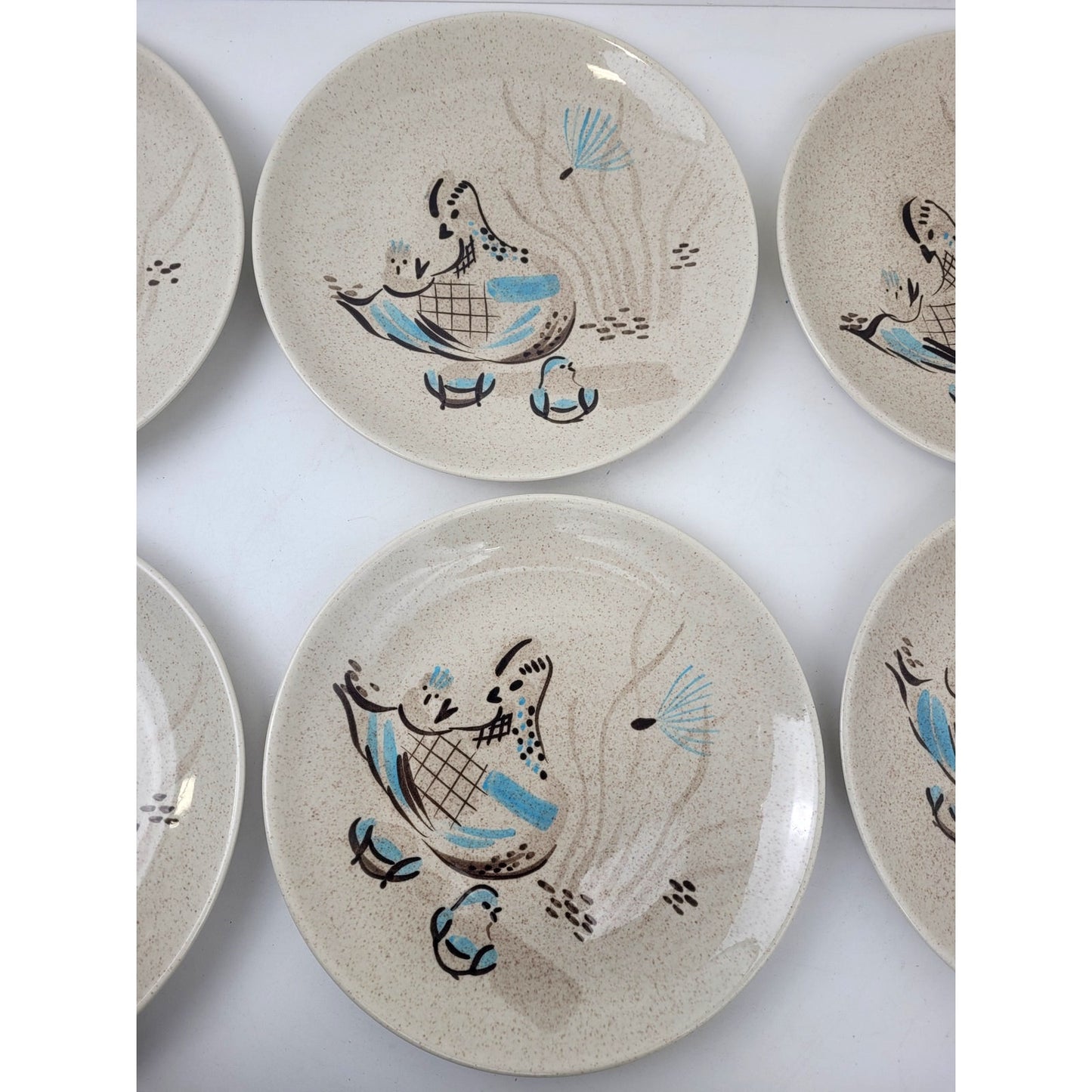 1950s MCM Red Wing Pottery "Bob White" Set of 6 Dinner Plates EUC