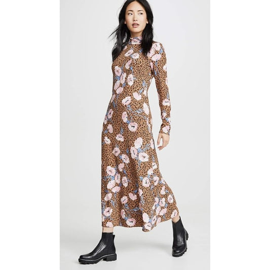 Free People Women's Retro Romance Midi Maxi Dress Camel Combo, Floral Print Sz S