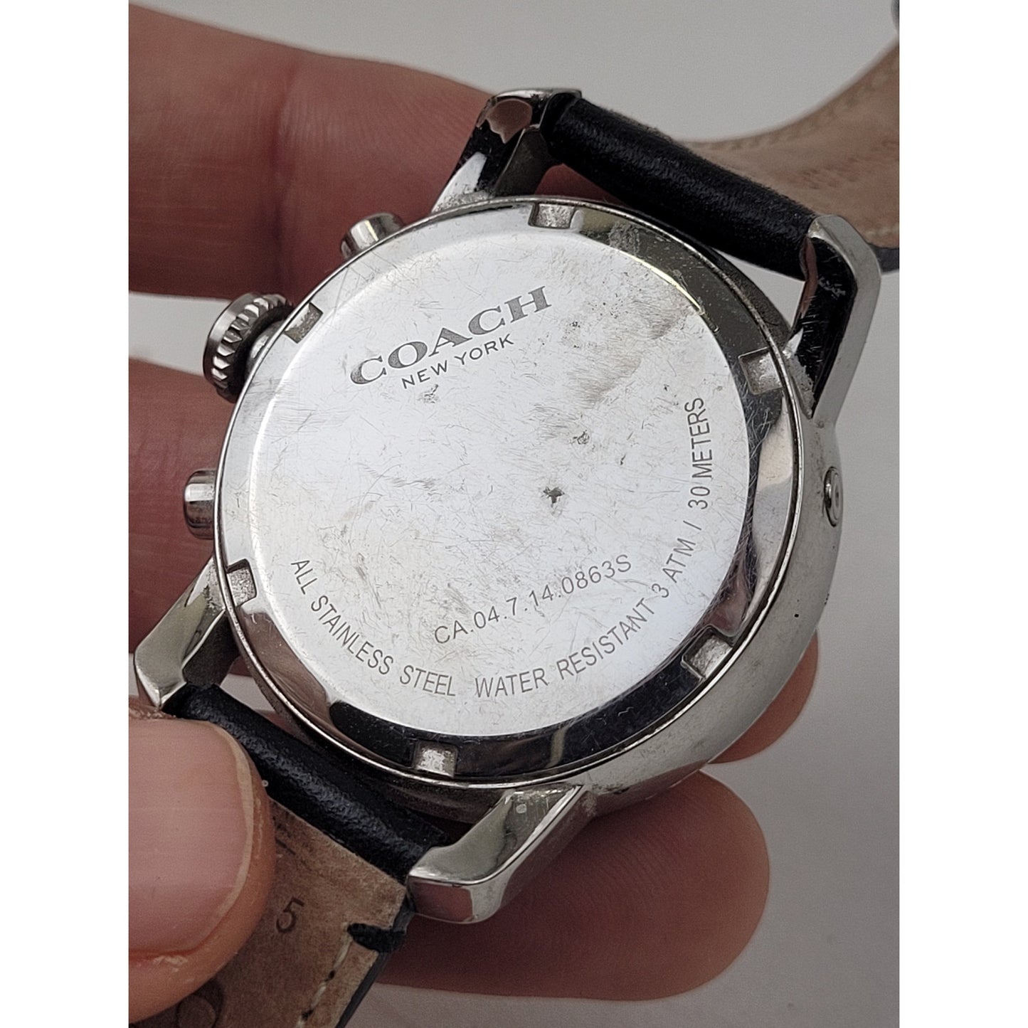 Coach Gold-tone Ring & Silver-tone Watch w Navy Leather Band