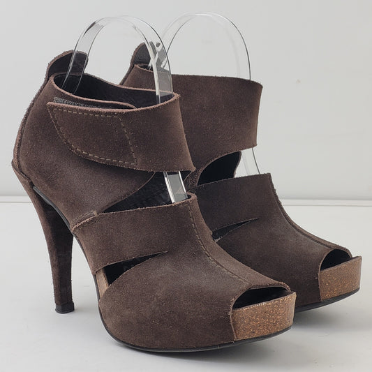 Pedro Garcia Bootie High Heels Brown Leather Suede Sz 37.5