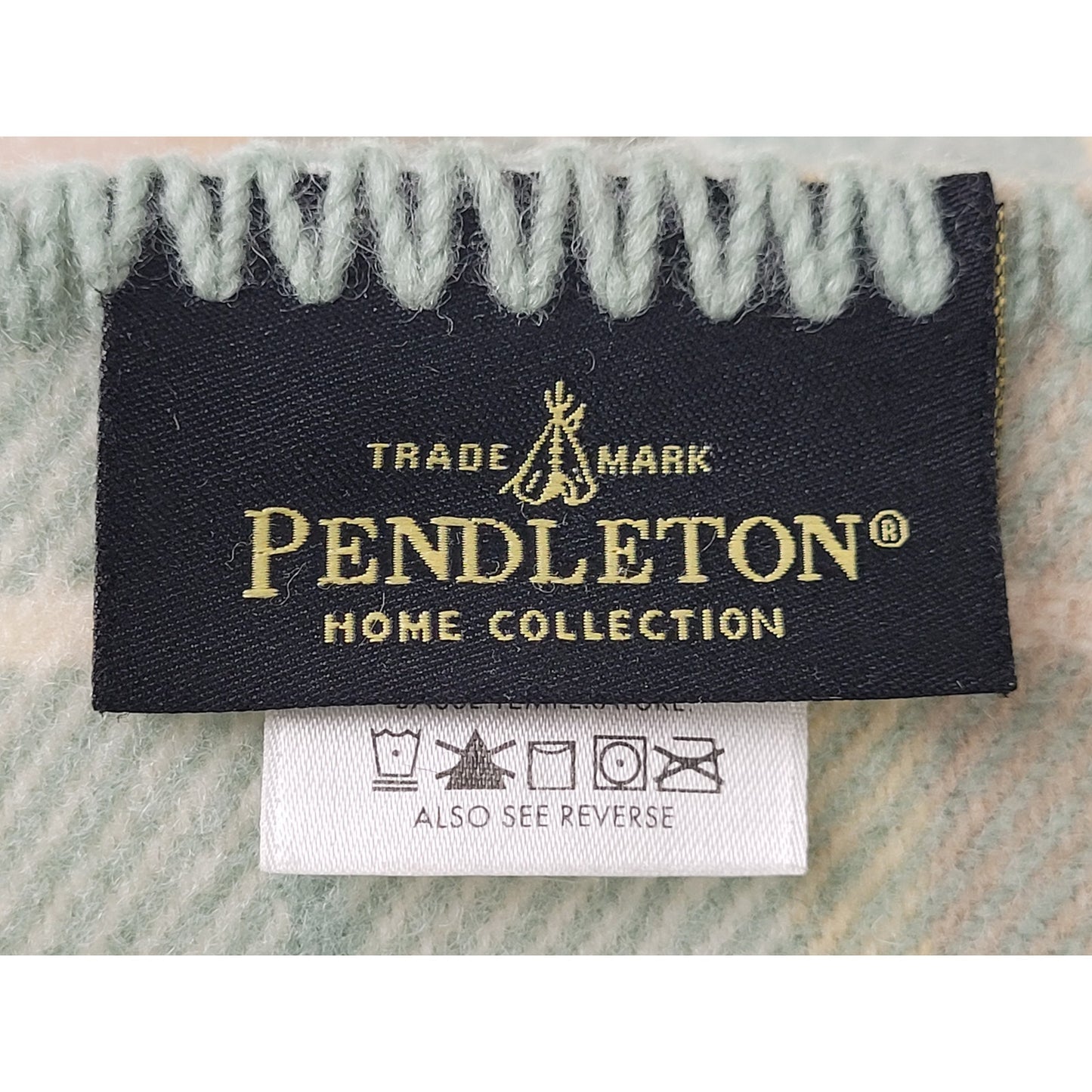 Pendleton Home Collection Green & Beige Plaid Queen Wool Blanket 91"x 87"