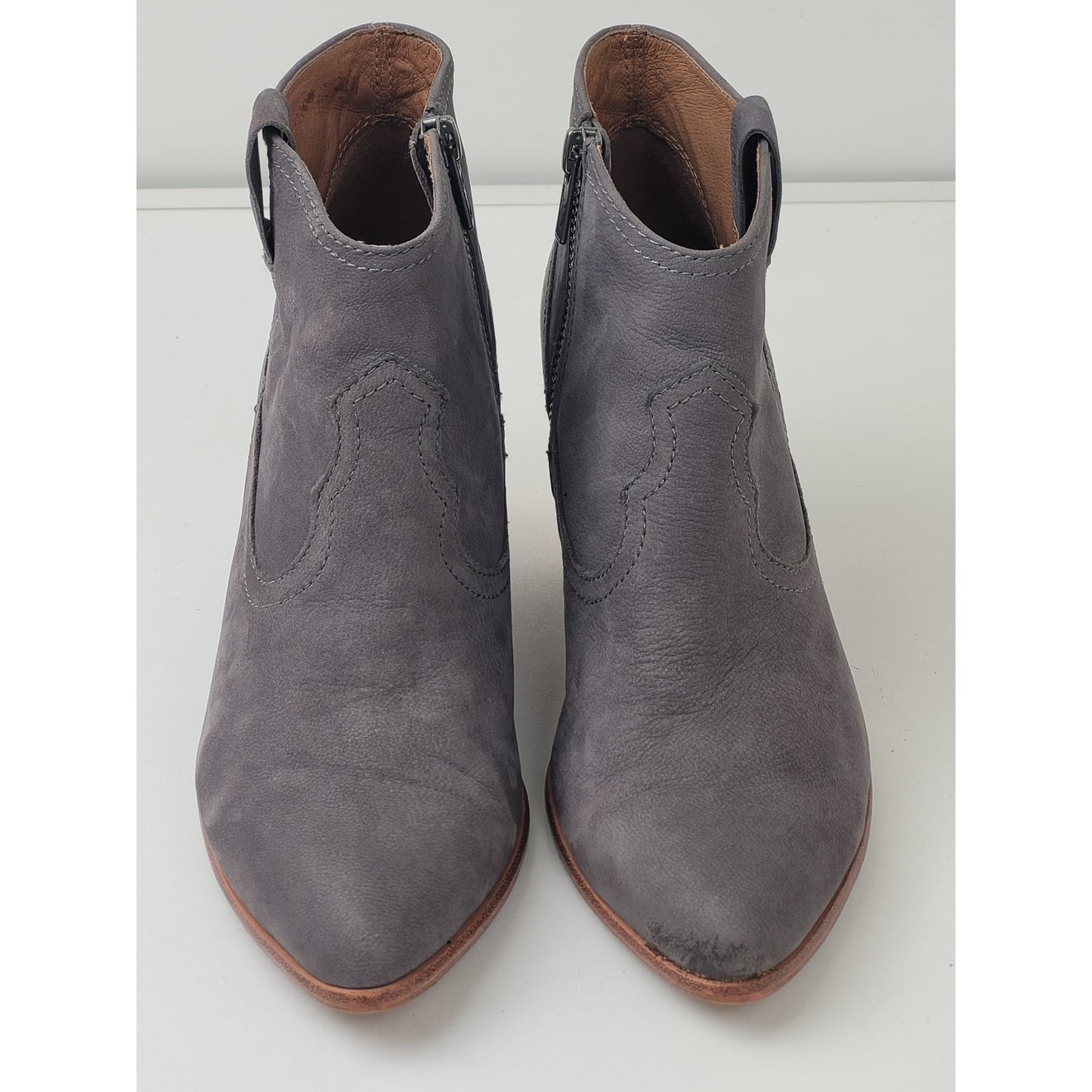 Frye Grey Cowgirl Side Zip Leather Booties Sz 7.5
