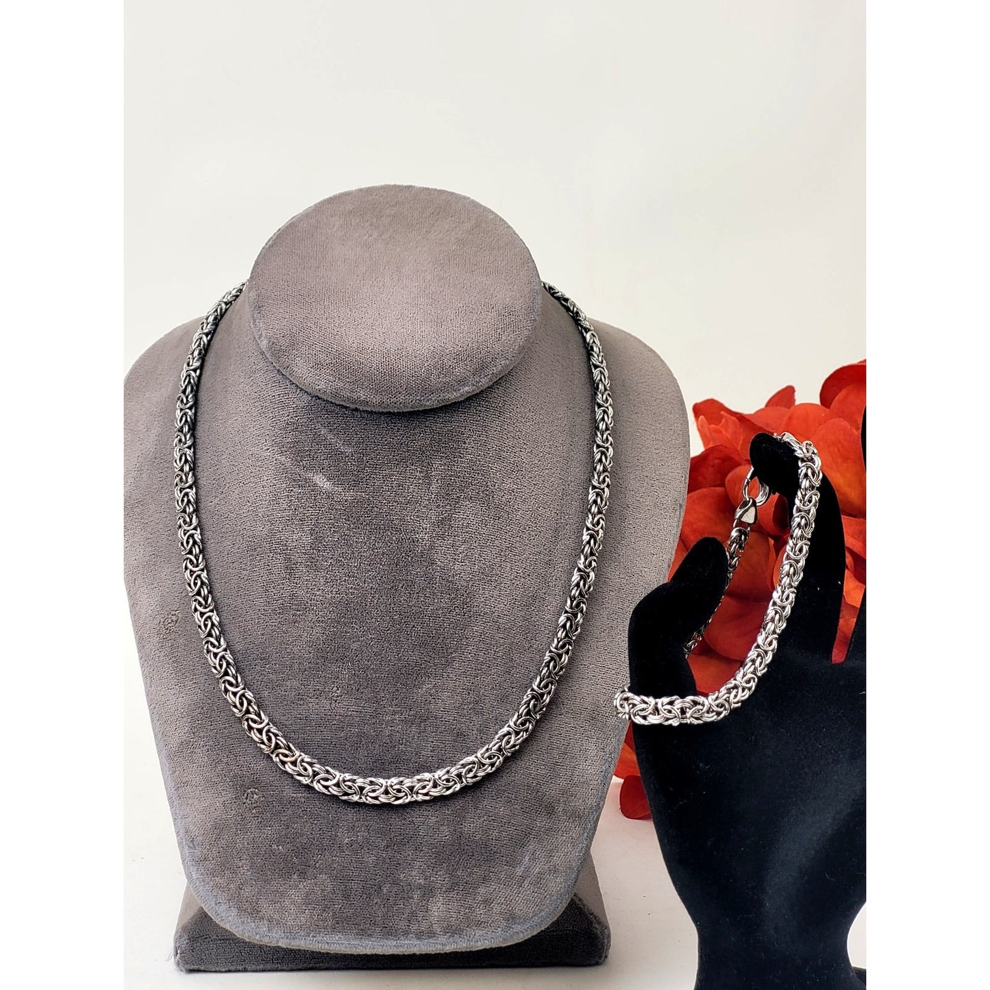 Vintage Ross Simons Sterling Silver Chain Necklace Bracelet Set 31.68 g