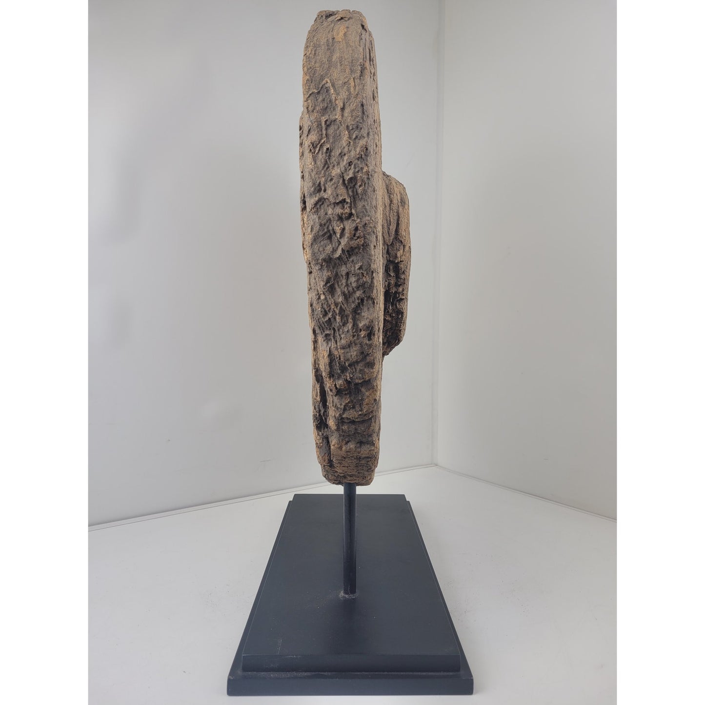 Antique Rustic Large Wooden Oxen Cart Wheel Sculpture on Stand