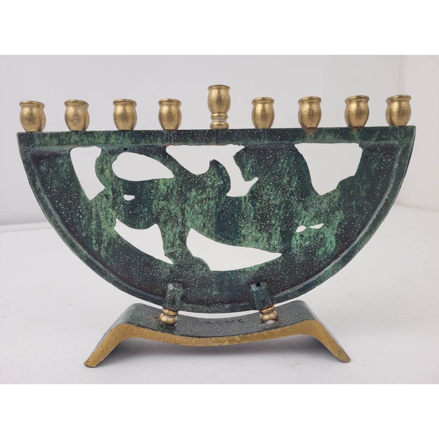 Vintage Dayagi Brass & Enamel Hanukkah Menorah Made in Israel 8" x 5.5"