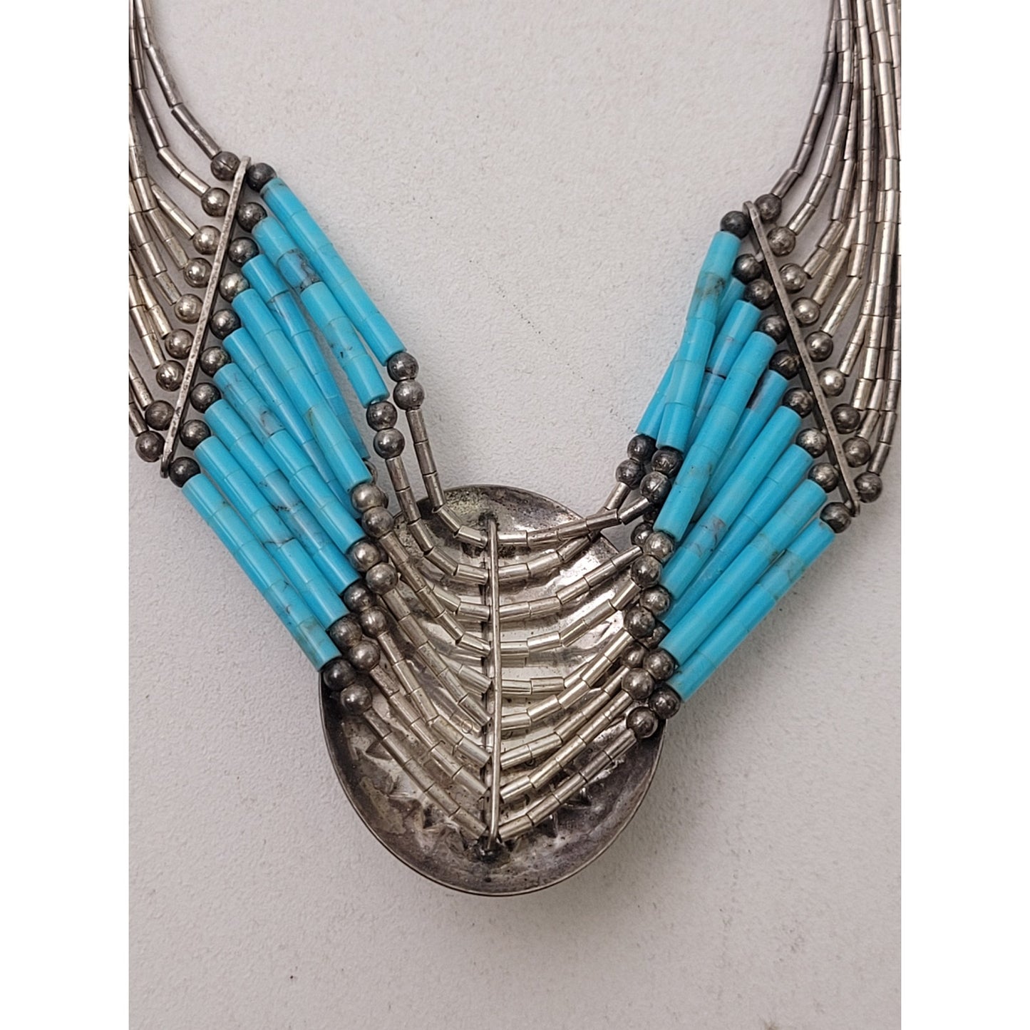VTG Liquid Sterling Silver & Turquoise Multi-Strand Choker Necklace Adjustable
