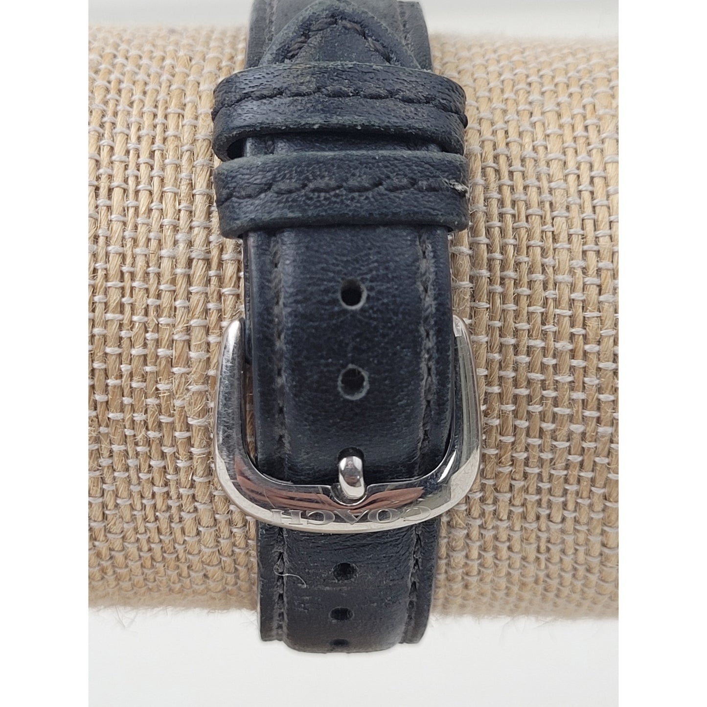 Coach Gold-tone Ring & Silver-tone Watch w Navy Leather Band