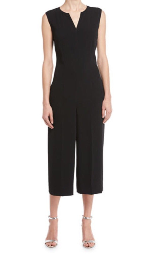 St. John Classic Stretch Cady V-Neck Jumpsuit Romper Black Sz 6 Retail $895