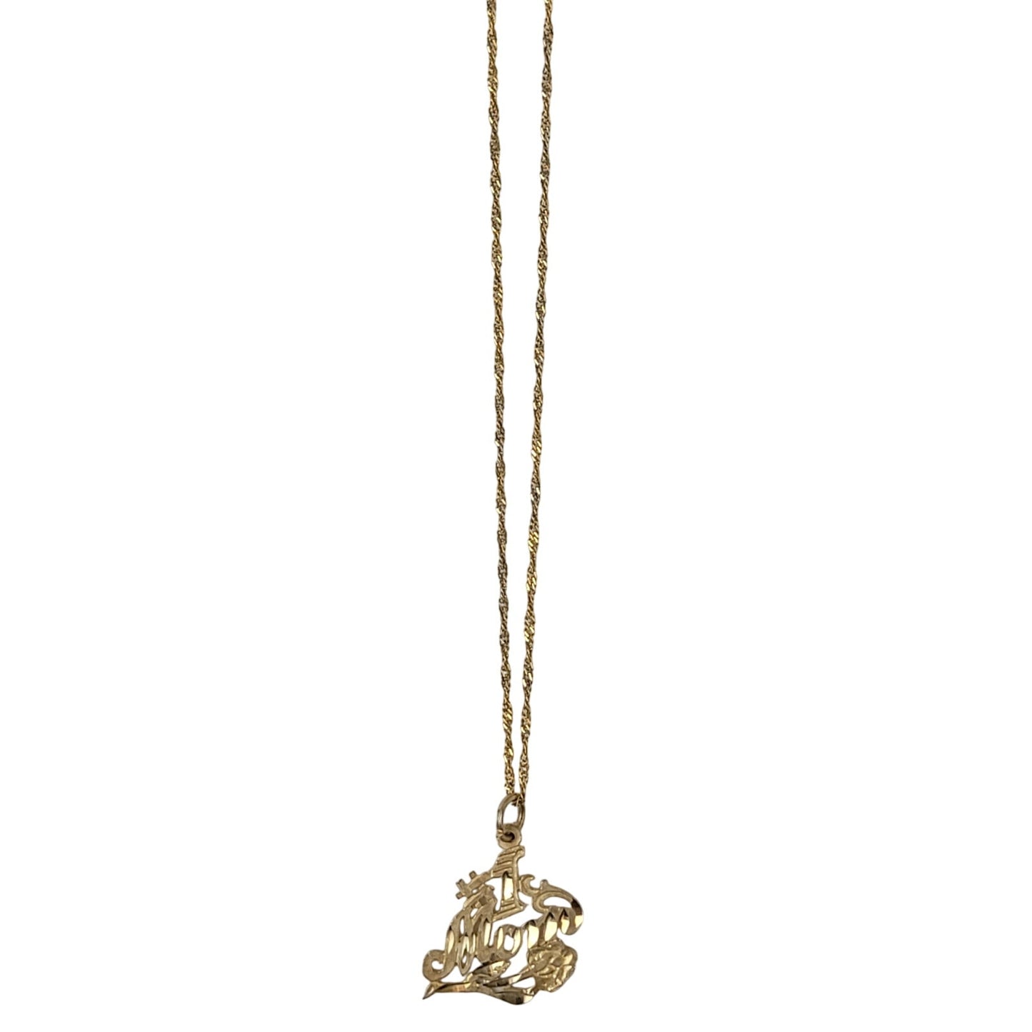 10K Yellow Gold #1 Mom Necklace 20" Chain 1.87g