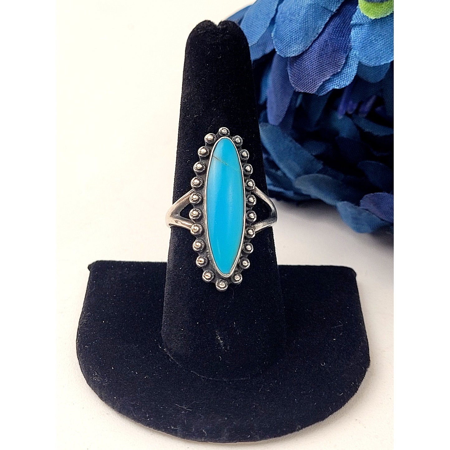 Navajo Sterling Silver Turquoise Ring - Size 8 1/4 - 5.12 grams