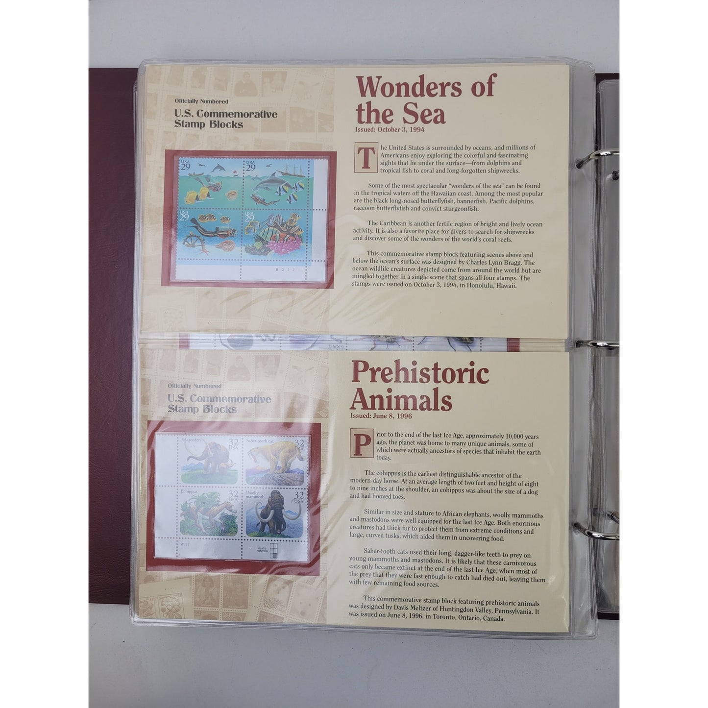 Vintage 1990-1999 Officially-Numbered U.S. Commemorative Stamp Blocks Album