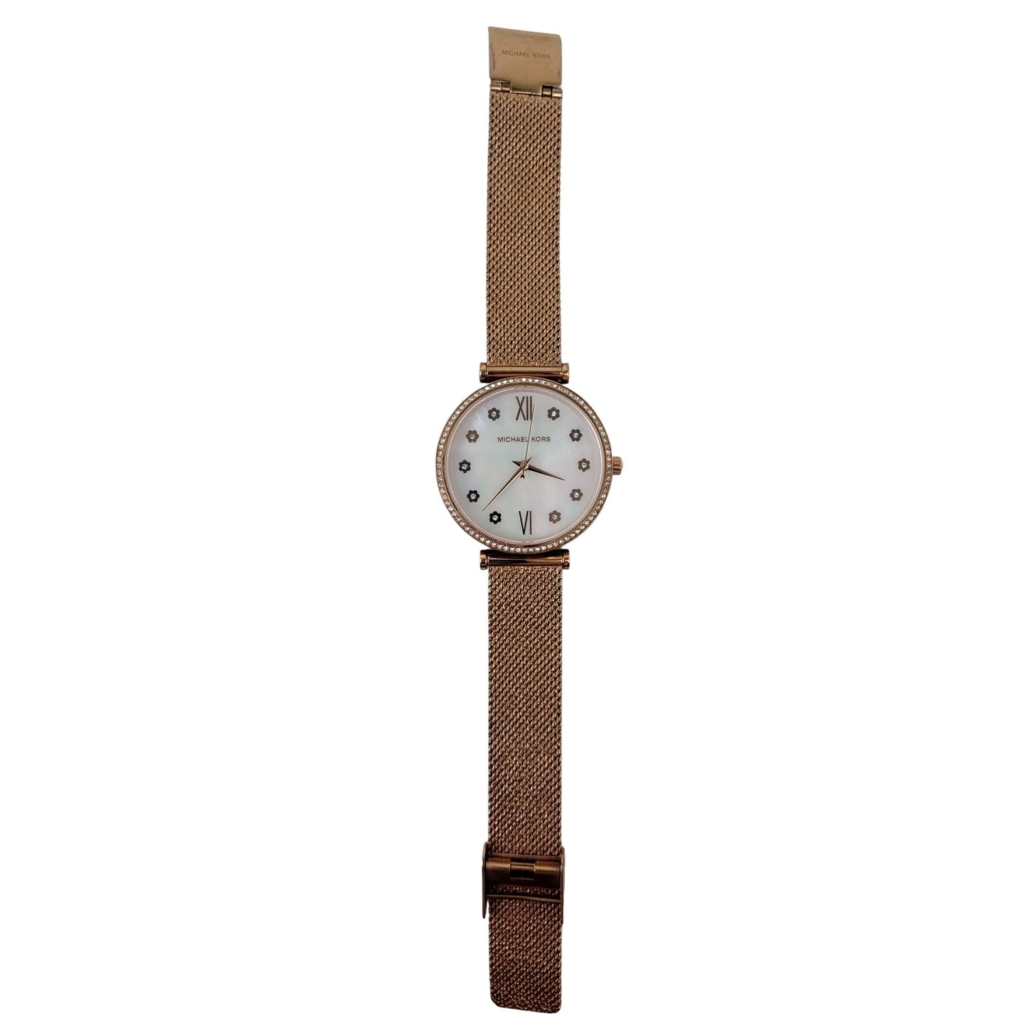 Michael Kors Rose Gold-Tone Watch Mother of Pearl Face Rhinestone Accents