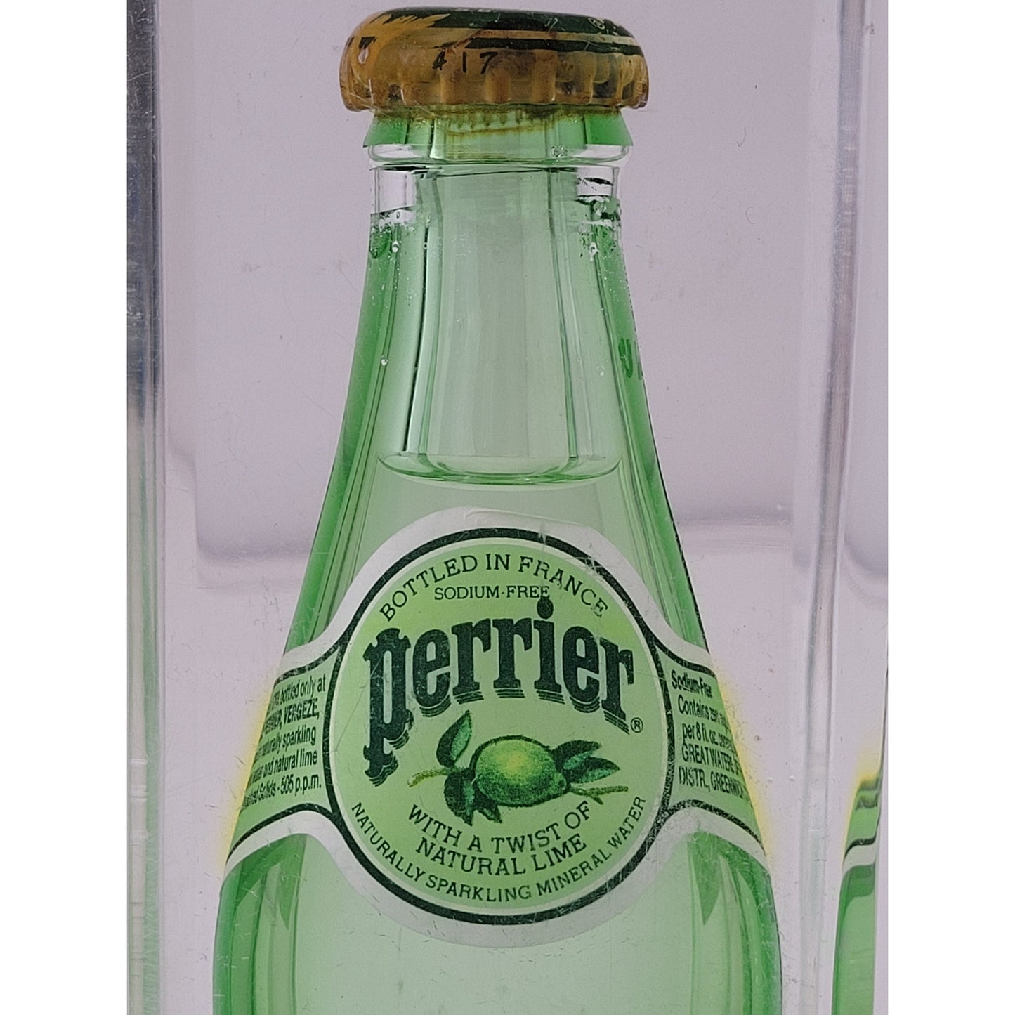 Vintage PERRIER Water Bottle in Lucite Advertising Display Paperweight 70s