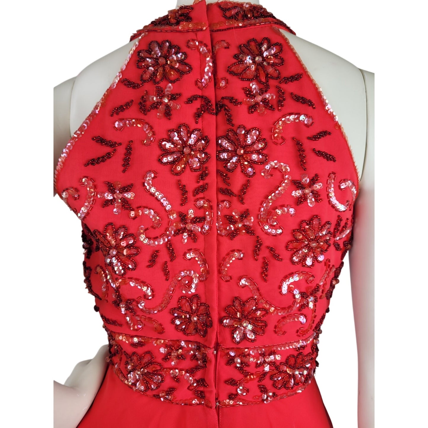 1960s Designer Jack Bryan Beaded Red Cocktail Dress 26" Waist