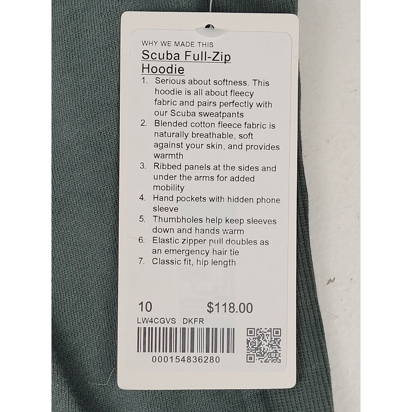 Lululemon Scuba Full-Zip Hoodie in Deep Green Women's Sz 10 (M) NWT
