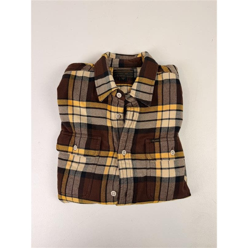 Filson Vintage Style Flannel Yellow and Brown Work Shirt Men's Sz L