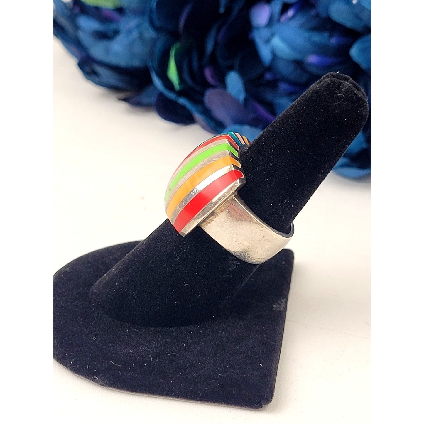 Multi-stone Heavy Thai 925 Silver Ring Native American Style Sz 7 1/4