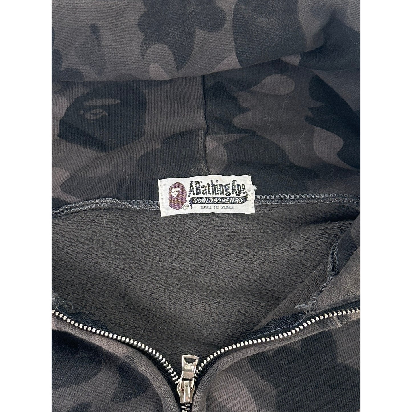 A Bathing Ape (BAPE) Black / Gray Camo Shark Full Zip Hoodie Men's Sz M/L