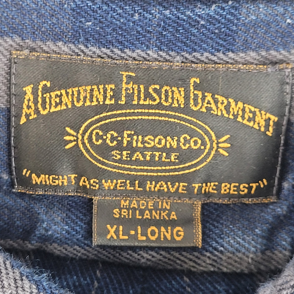 Filson Alaskan Guide Shirt Denim Blue & Grey Plaid Flannel Men's Sz XL Tall