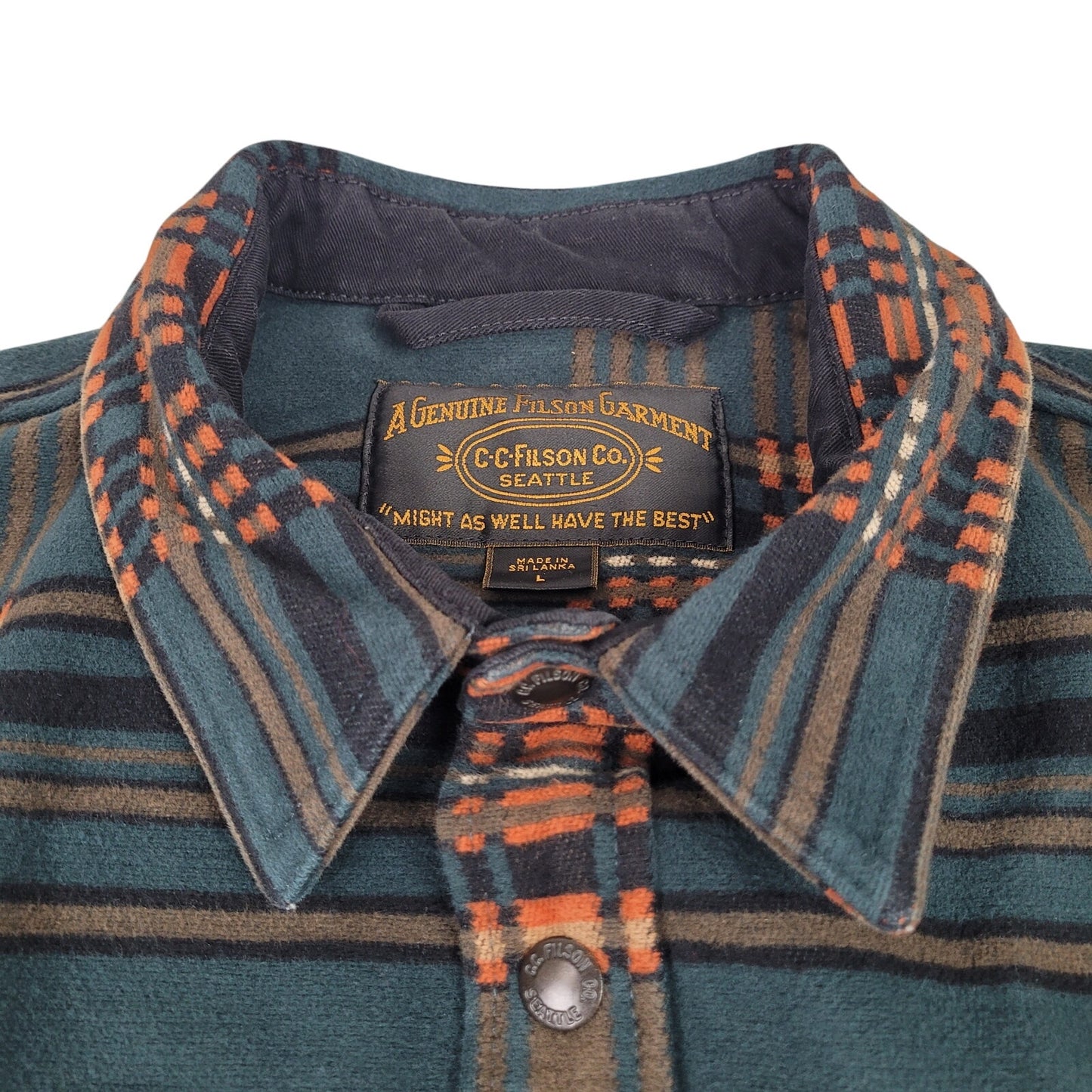 Filson Beartooth Jac-Shirt Teal & Orange Plaid Men's Sz L