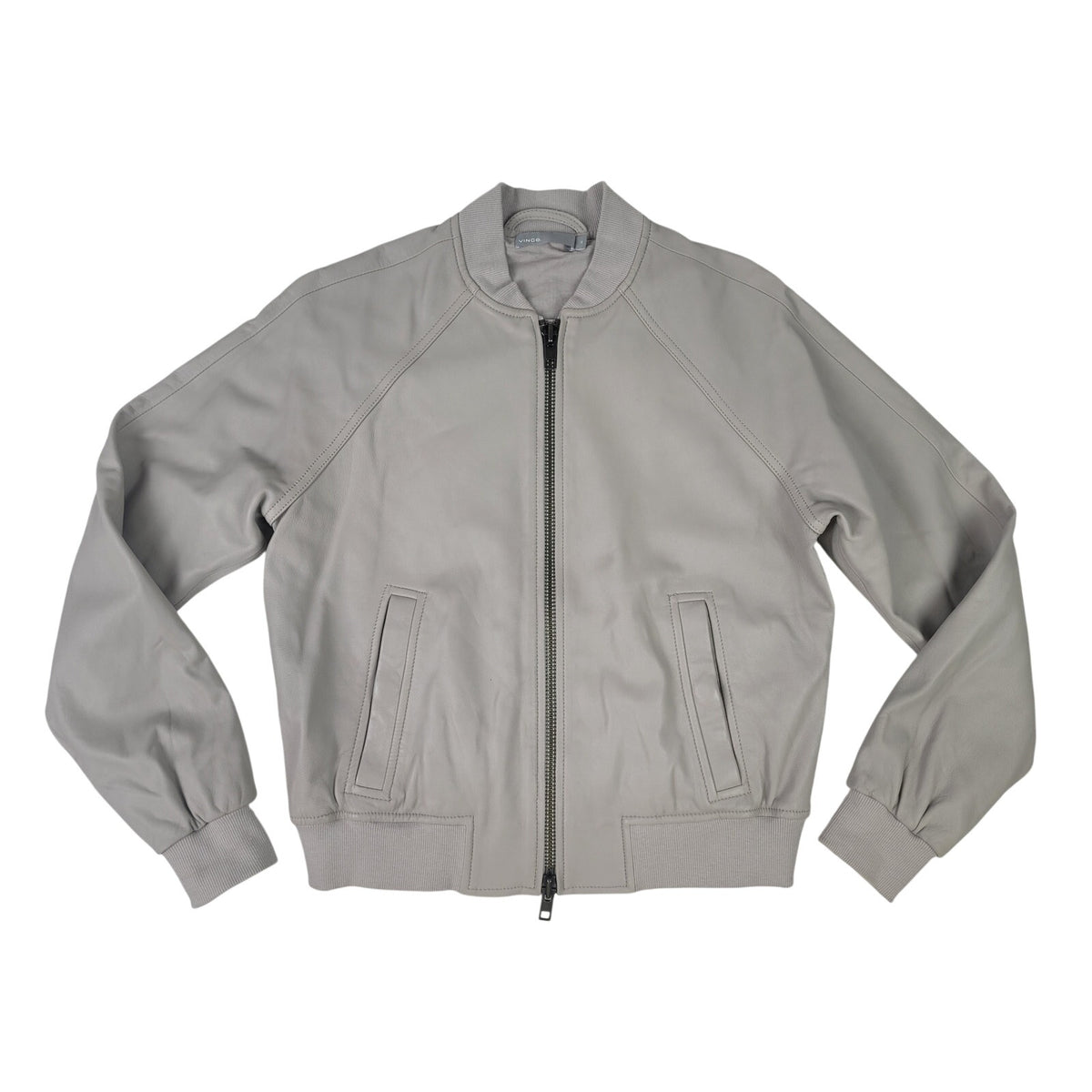 Vince Leather Bomber Jacket/Flight Jacket Light Grey Men's Sz XS
