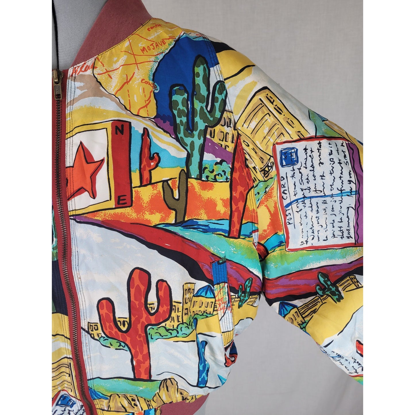 VTG 90s Silk Bomber Jacket Southwest Print Women's Sz M