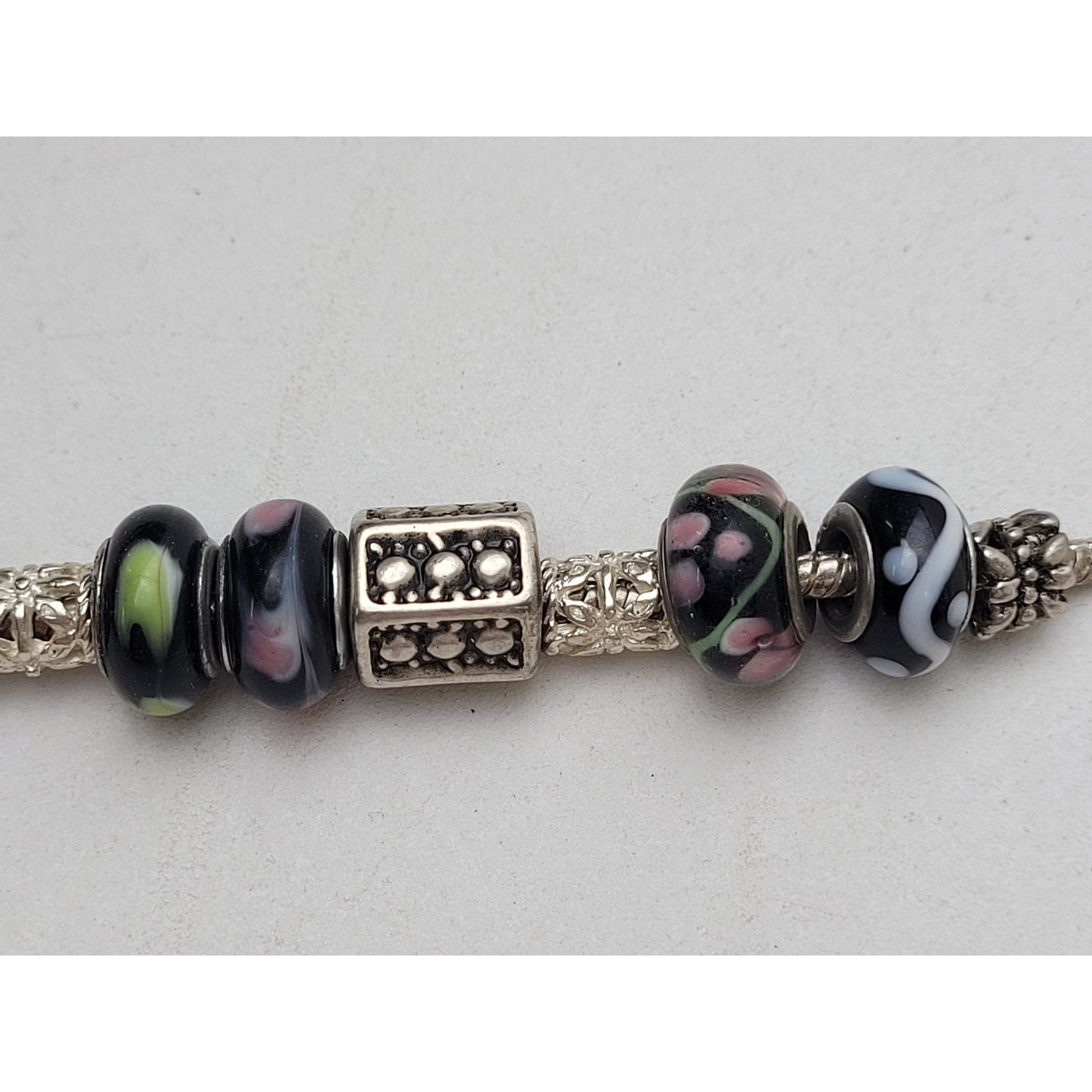 Authentic Pandora Sterling Silver Bracelet 13 Charms | Murano Glass & Metal
