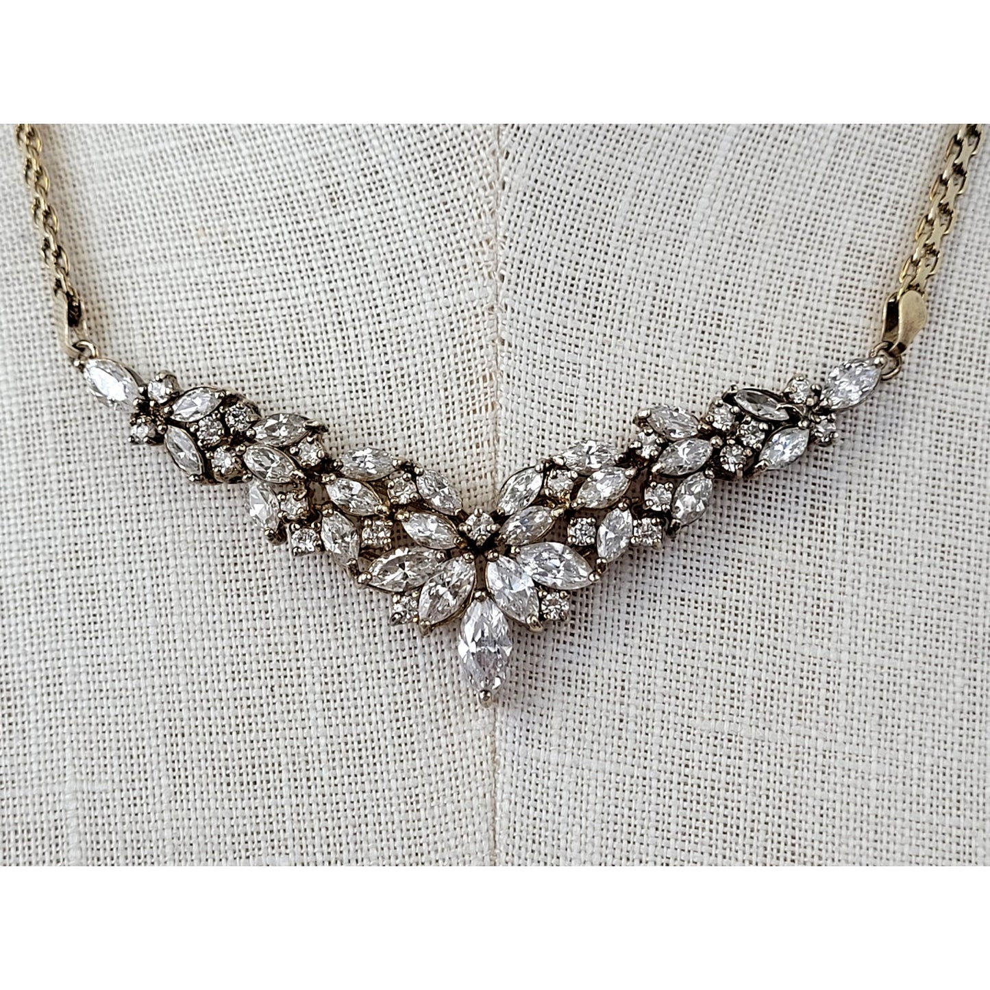 Gold Plated 925 Sterling Silver Sparkling Rhinestone Necklace Made in Italy