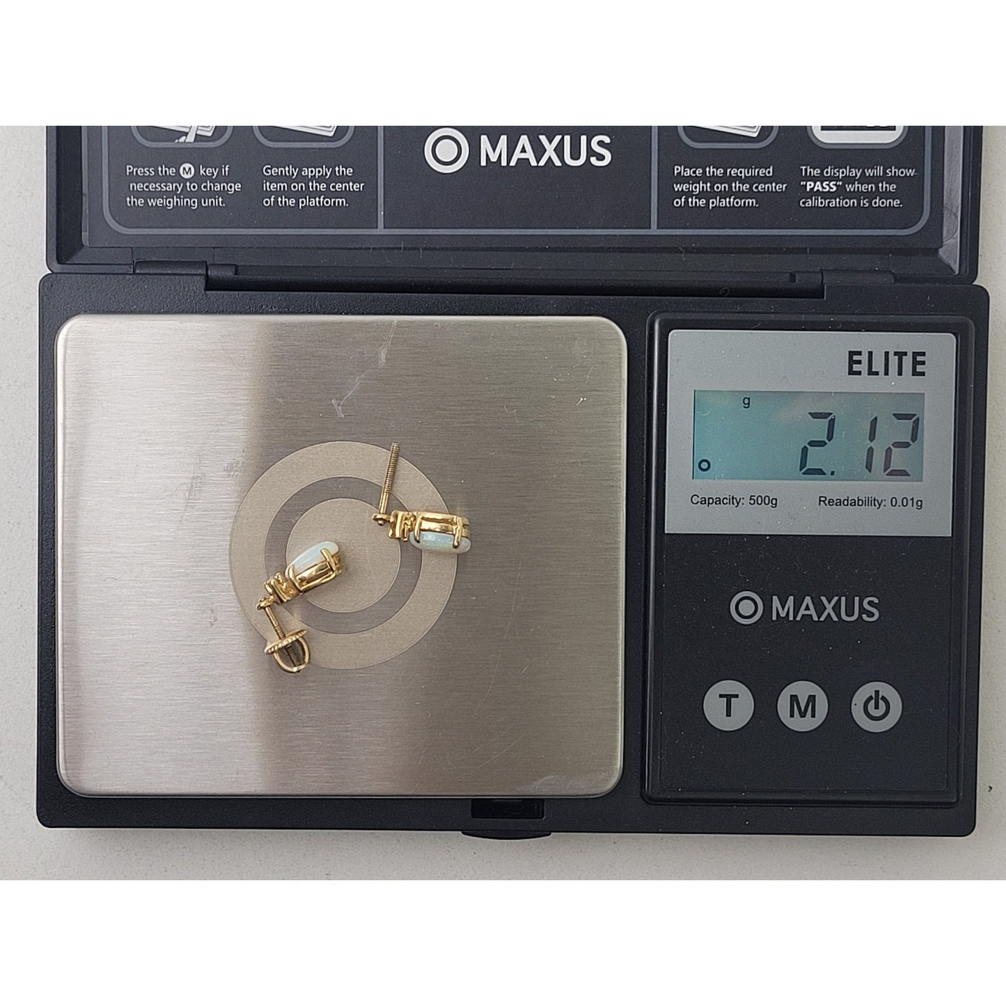 14K Gold Natural Opal & Diamond Earrings w Screw Back | 2.12 grams