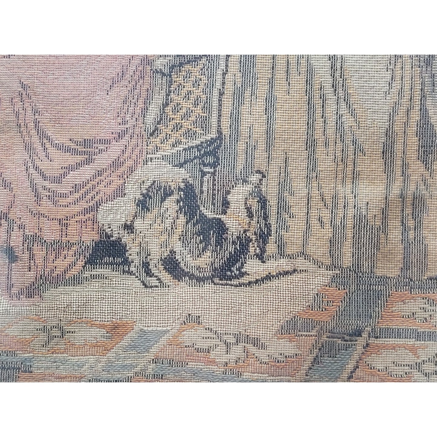 Vintage/Antique 18th Century French Scene Verdure Framed Wall Tapestry 16"x18.5"