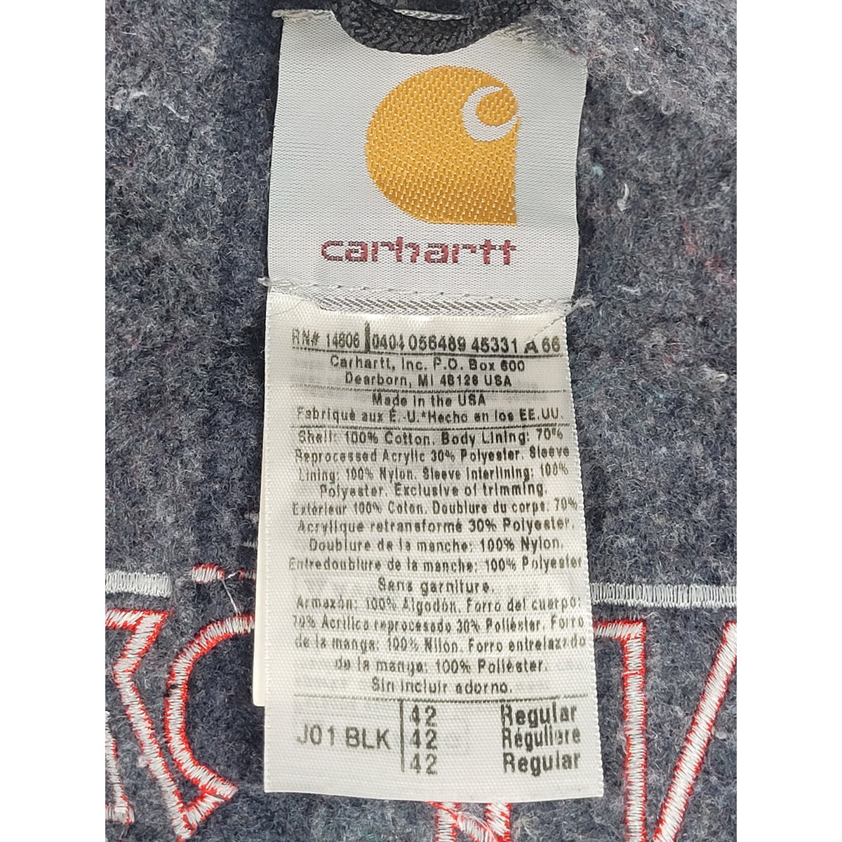 Vintage Carhartt J01 BLK Blanket Lined Detroit Jacket Sz 42 Regular Made in USA