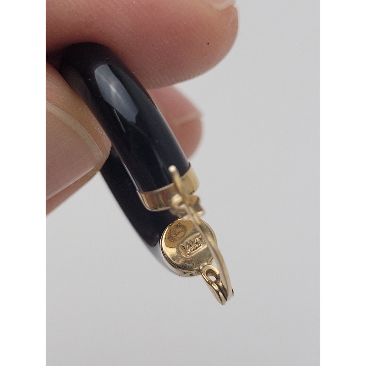 14K Yellow Gold Onyx Hoop Earrings 1" Diameter 6.29 Grams