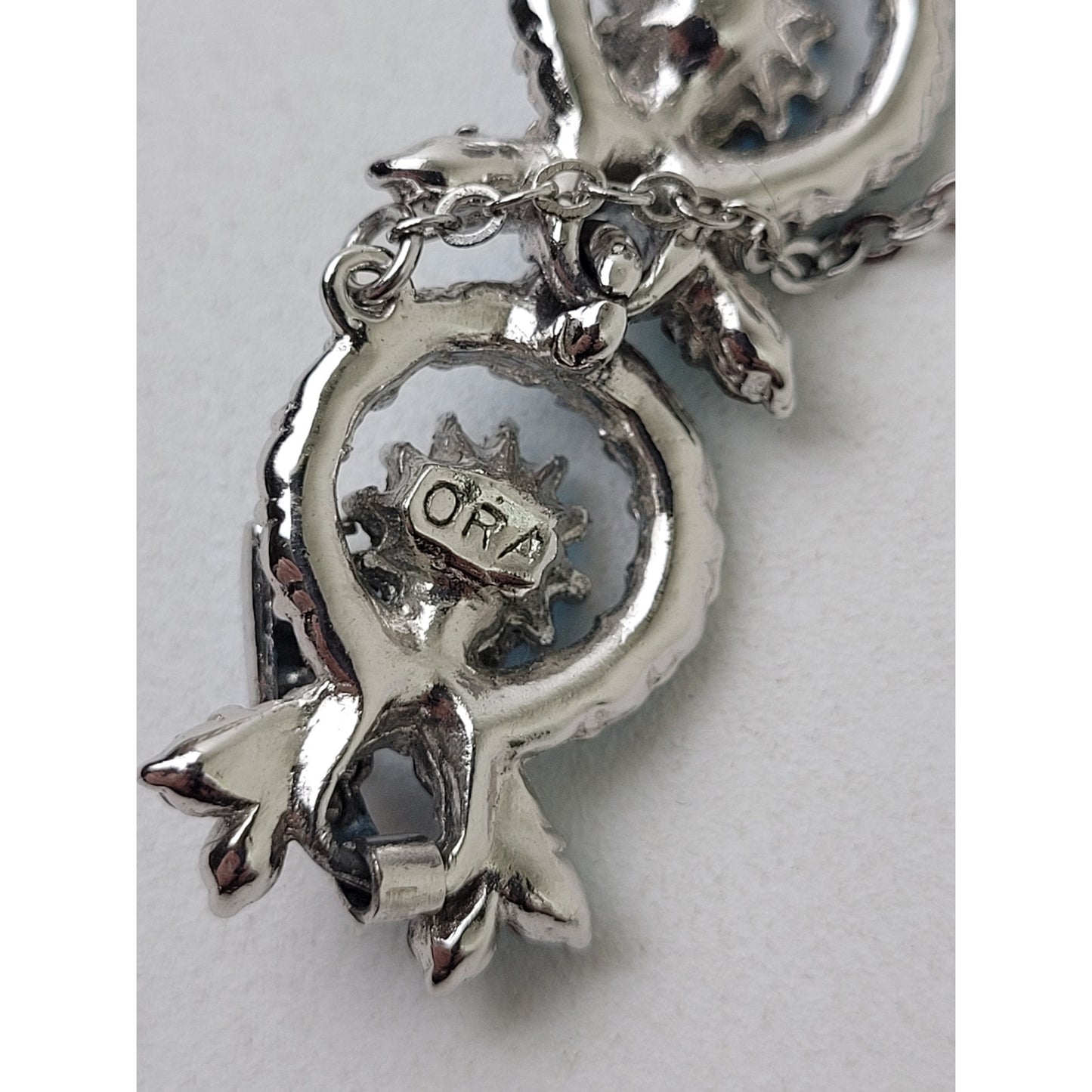 Vintage 1950s ORA Blue Rhinestone Necklace, Bracelet, & Earrings Set