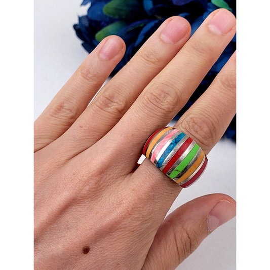 Multi-stone Heavy Thai 925 Silver Ring Native American Style Sz 7 1/4